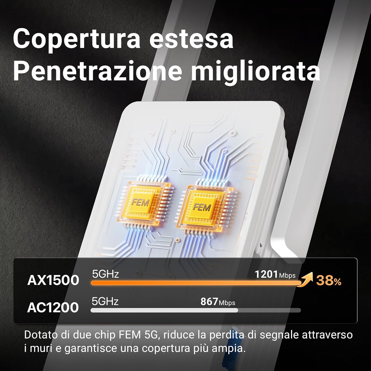 Thumbnail 2 de Tenda Ripetitore WiFi 6 A23 (AX1500): espansione dual-band con porta Gigabit e installazione facile