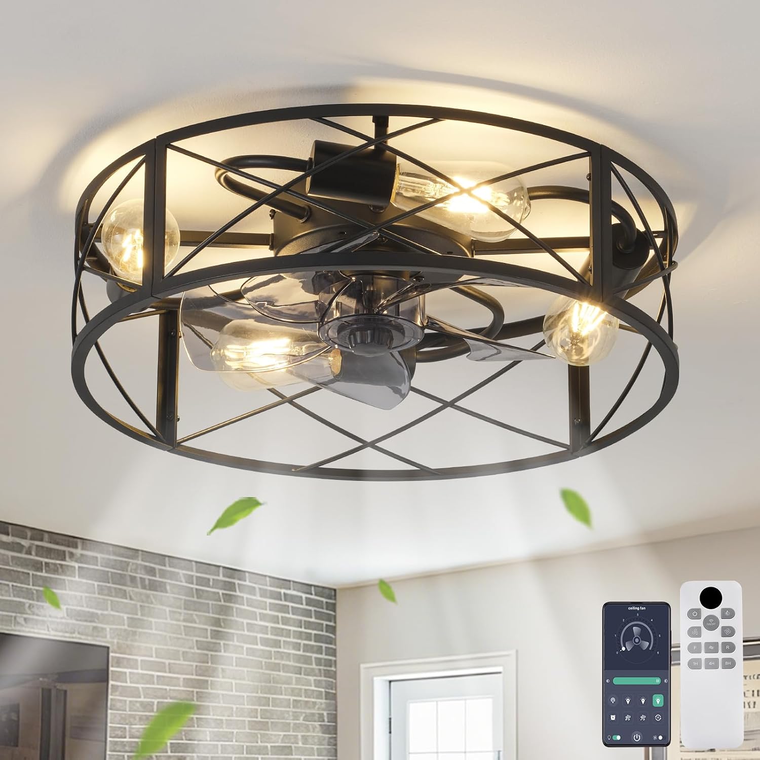 Detalle de UNRRYI 25449 18-Inch Caged Ceiling Fan with Light, 6 Speeds and App Control