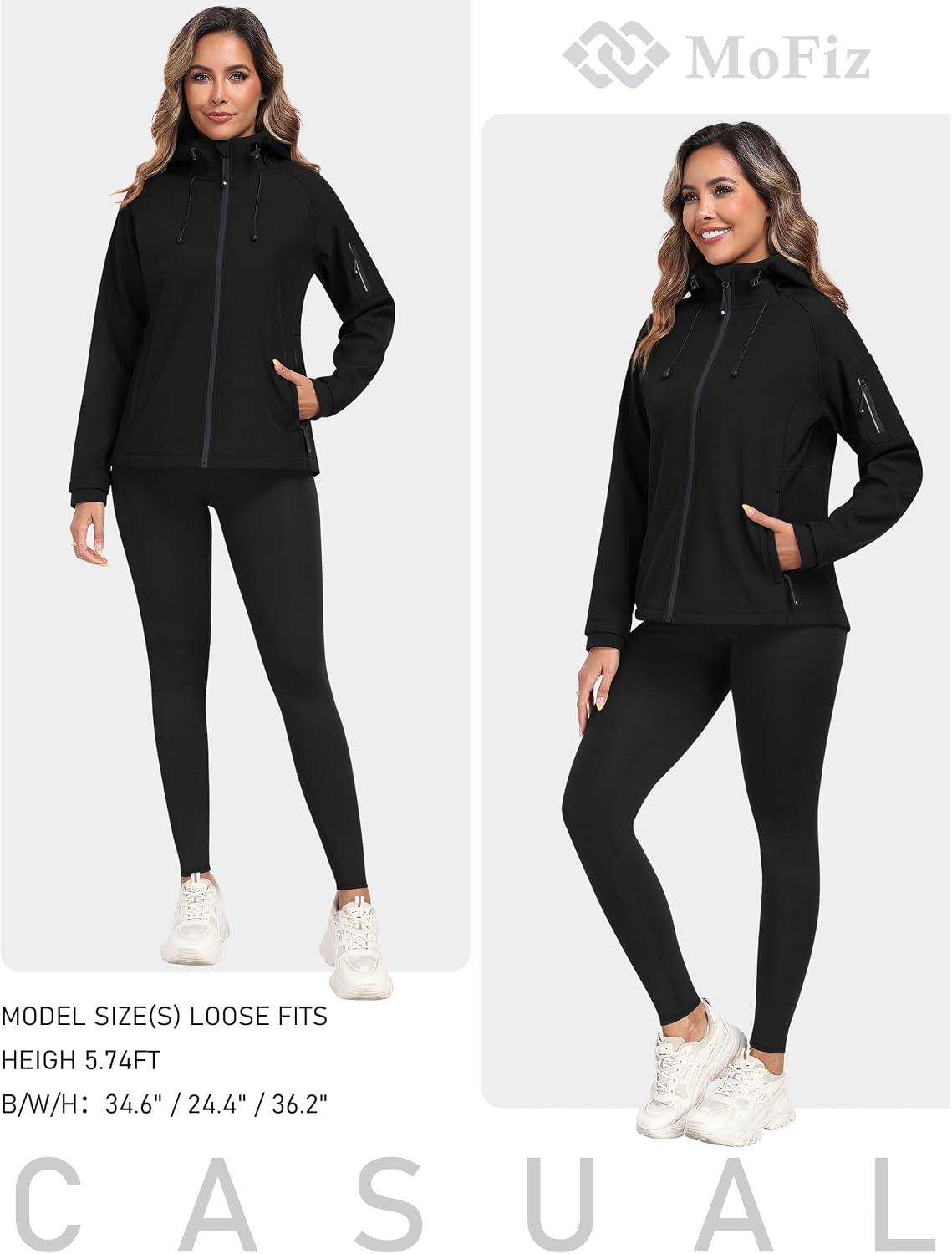 Thumbnail 6 de MoFiz Fleece-Lined Softshell Jacket for Women, Hooded with 5 Pockets