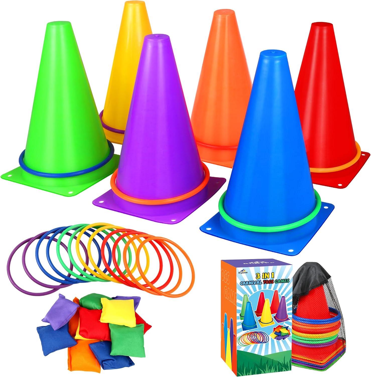 31 PCS Outdoor Carnival Games: 3 in 1 Bean Bag Ring Toss Set for Family Fun