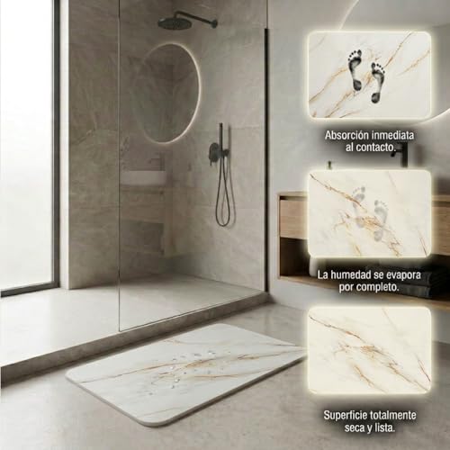 Detalle de edihome Alfombra Diatomita Baño 40x60 cm Calacatta Gold: secado rápido, antideslizante y absorbente
