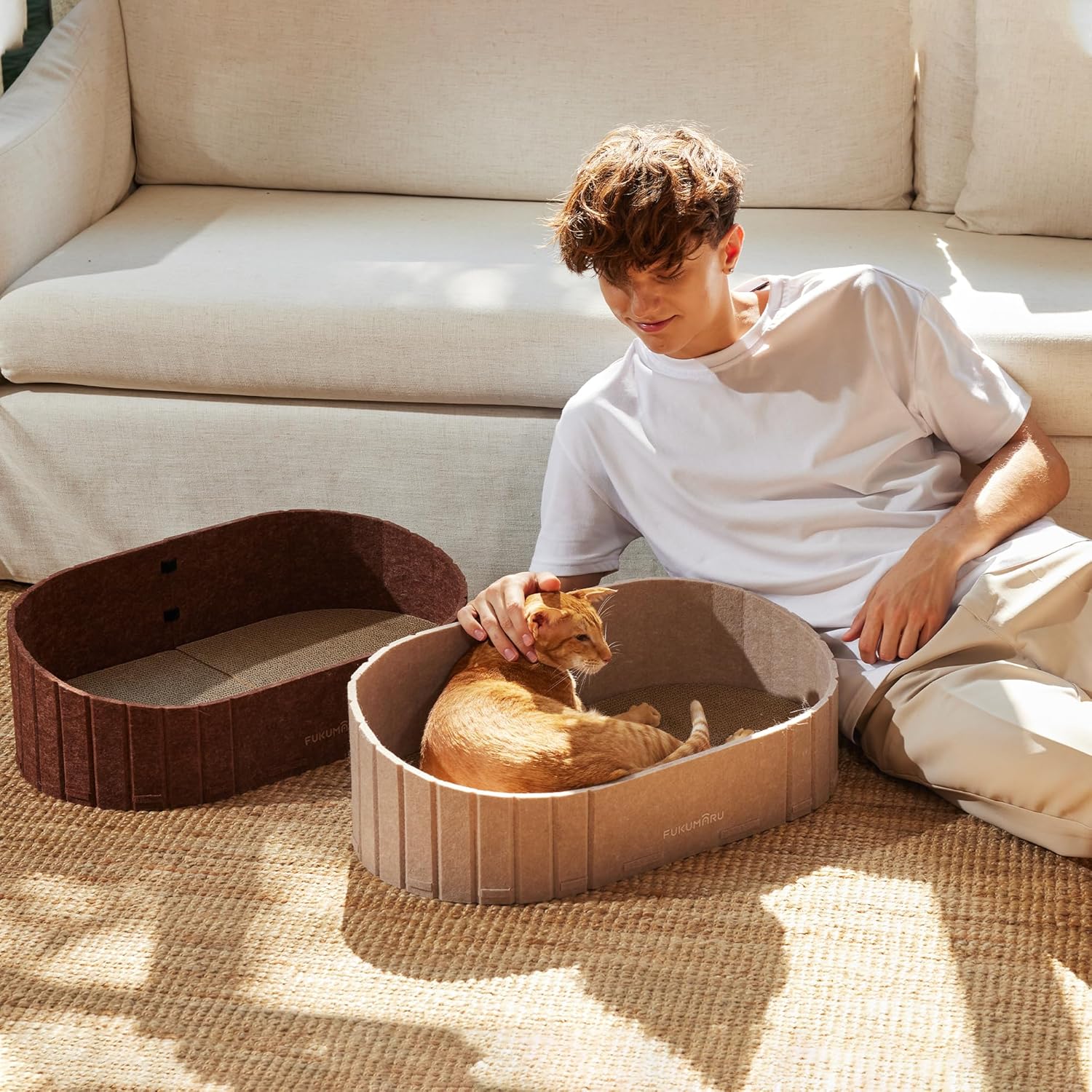 Thumbnail 4 de FUKUMARU Griffoir pour Chat semi-ouvert en forme de canapé 61 cm, caramel