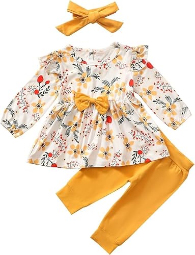 Thumbnail 1 de Juflam Baby-Mädchen Bekleidungsset mit Schleife, floraler Rüsche und Stirnband (3-teilig)