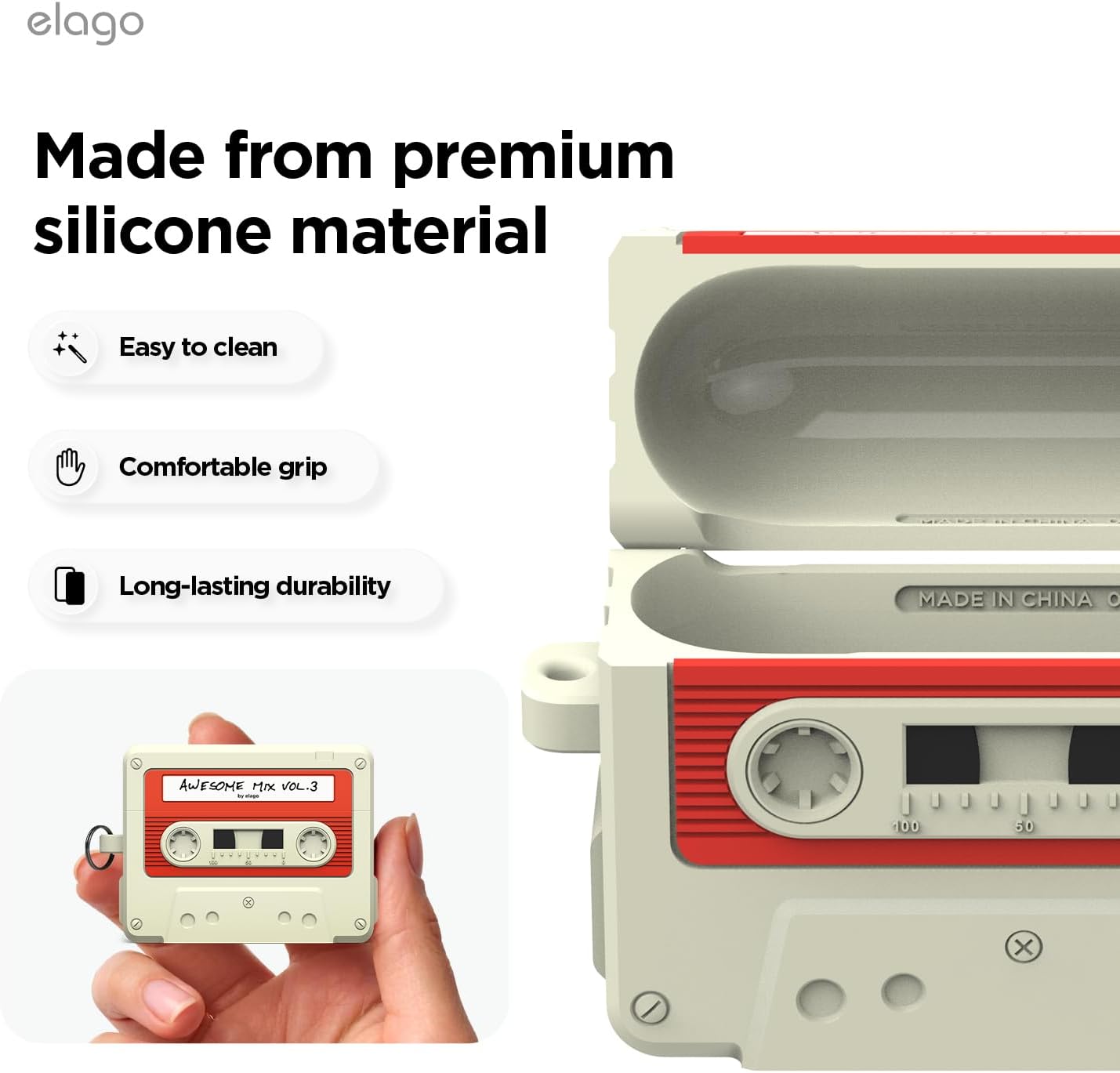 Thumbnail 3 de elago Custodia a Cassetta Retro per AirPods Pro 3, silicone morbido, anteprima LED frontale, compatibilità wireless