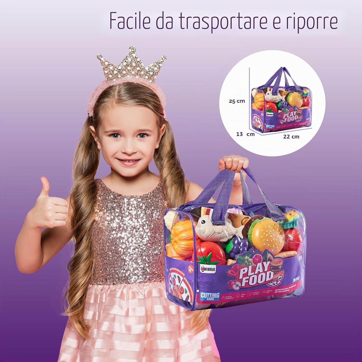 Detalle de LAUGIGLE 78Pc Cibo Giocattolo da Taglio con Borsa: set completa per cucina di gioco