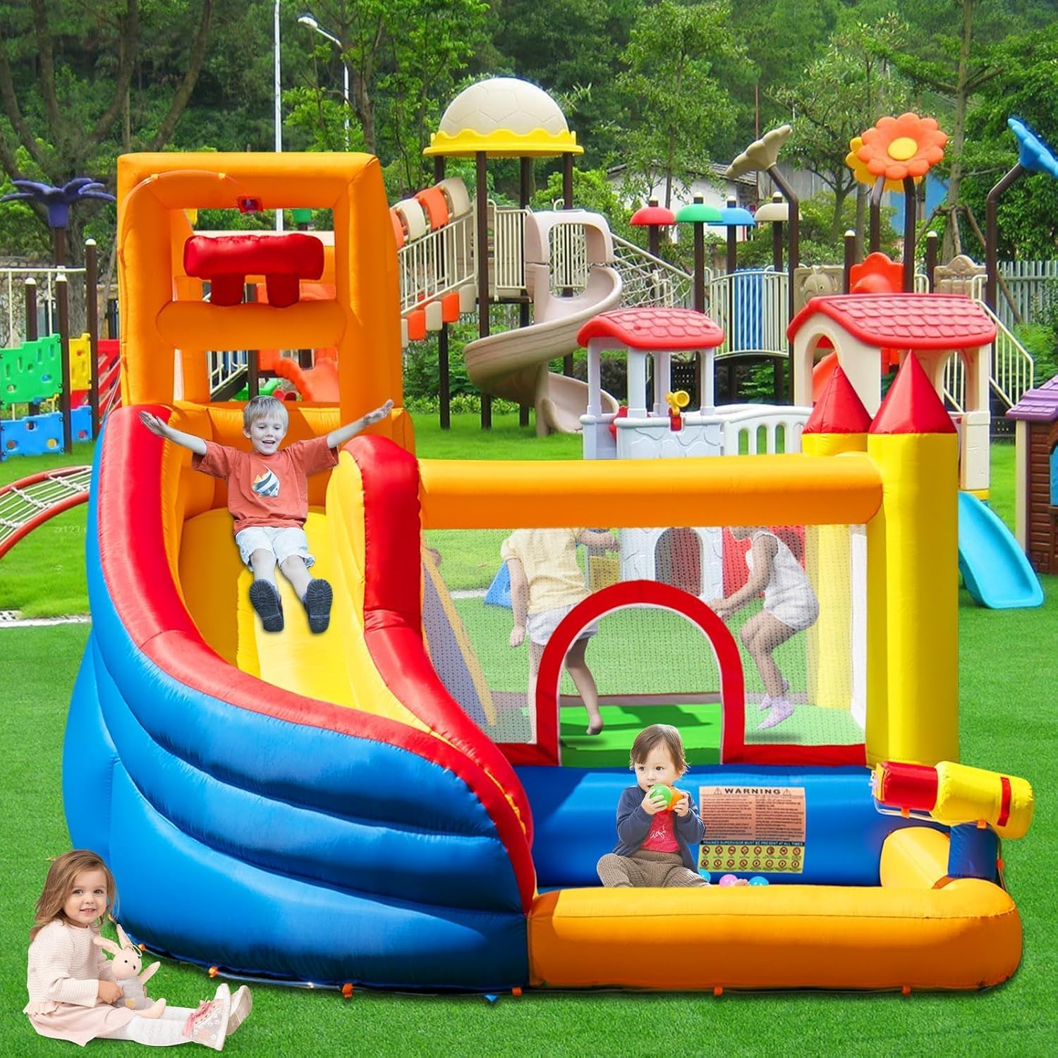 Thumbnail 4 de Ballsea Bouncy Castle: inflatable trampoline bounce house with long slide, ball pit & climbing wall