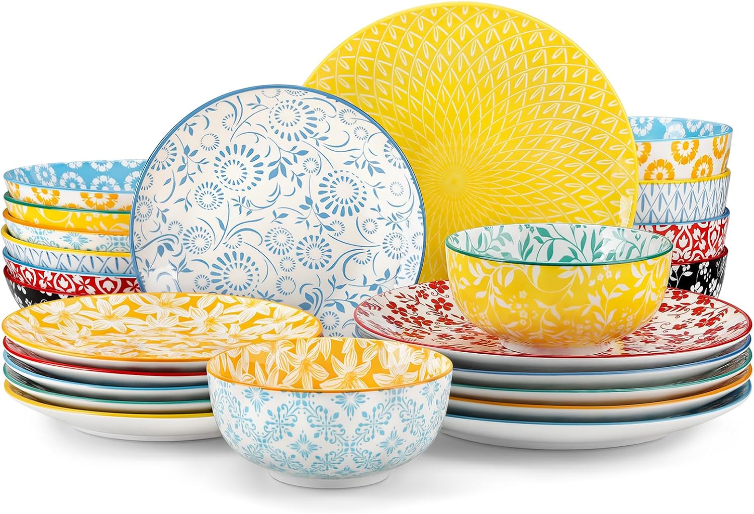 Detalle de vancasso SELENE Geschirrset 24-tlg für 6 Personen – Pastellporzellan mit Floral-Design