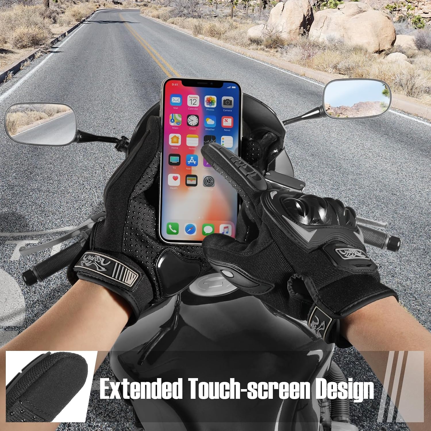 Detalle de COFIT Motorcycle Gloves for Men and Women (Full Finger, Touchscreen) — Black, XL