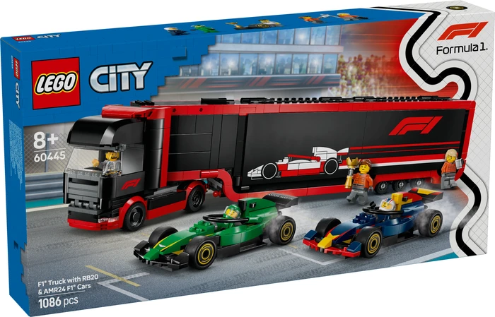Detalle 2 de LEGO City 60445 F1 Transporter mit RB20 und AMR24 F1 Rennautos – 1086 Teile, ab 8 Jahren