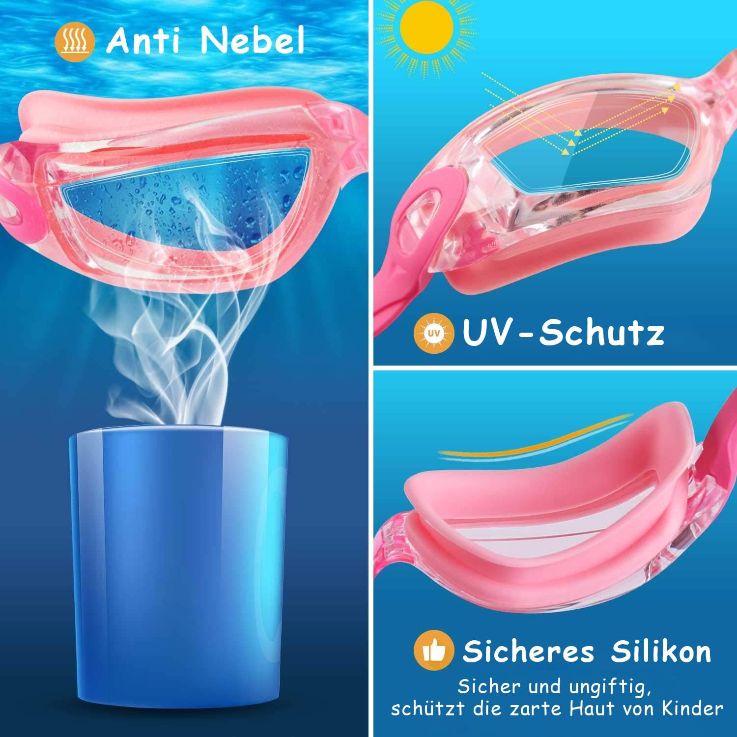 Detalle de COOLOO Schwimmbrille Kinder – 2er-Set mit Anti-Fog, Auslaufschutz und UV-Schutz