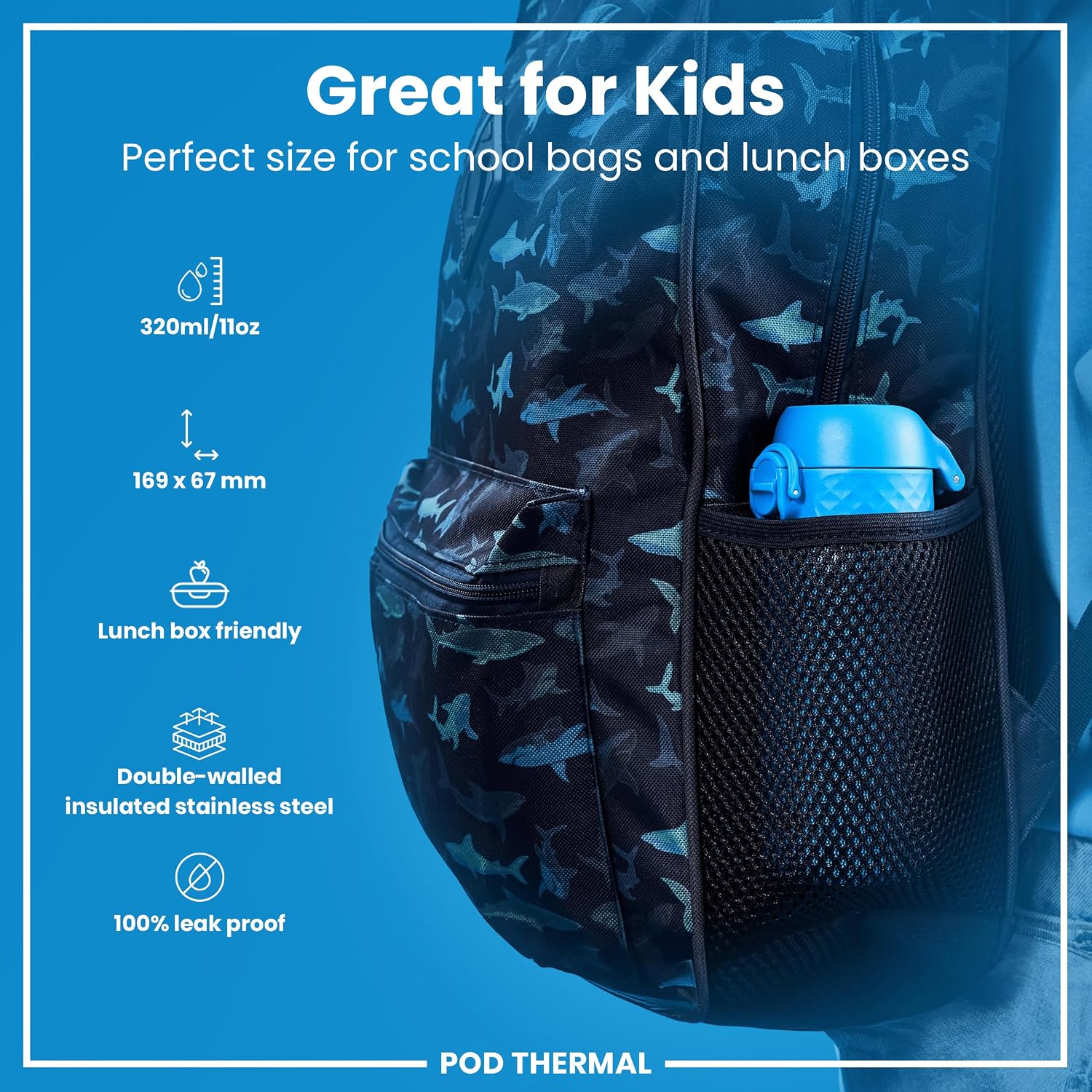 Detalle de ION8 Vacuum Insulated Steel Water Bottle (320 ml) – Leak Proof, Easy Open, Dishwasher Safe