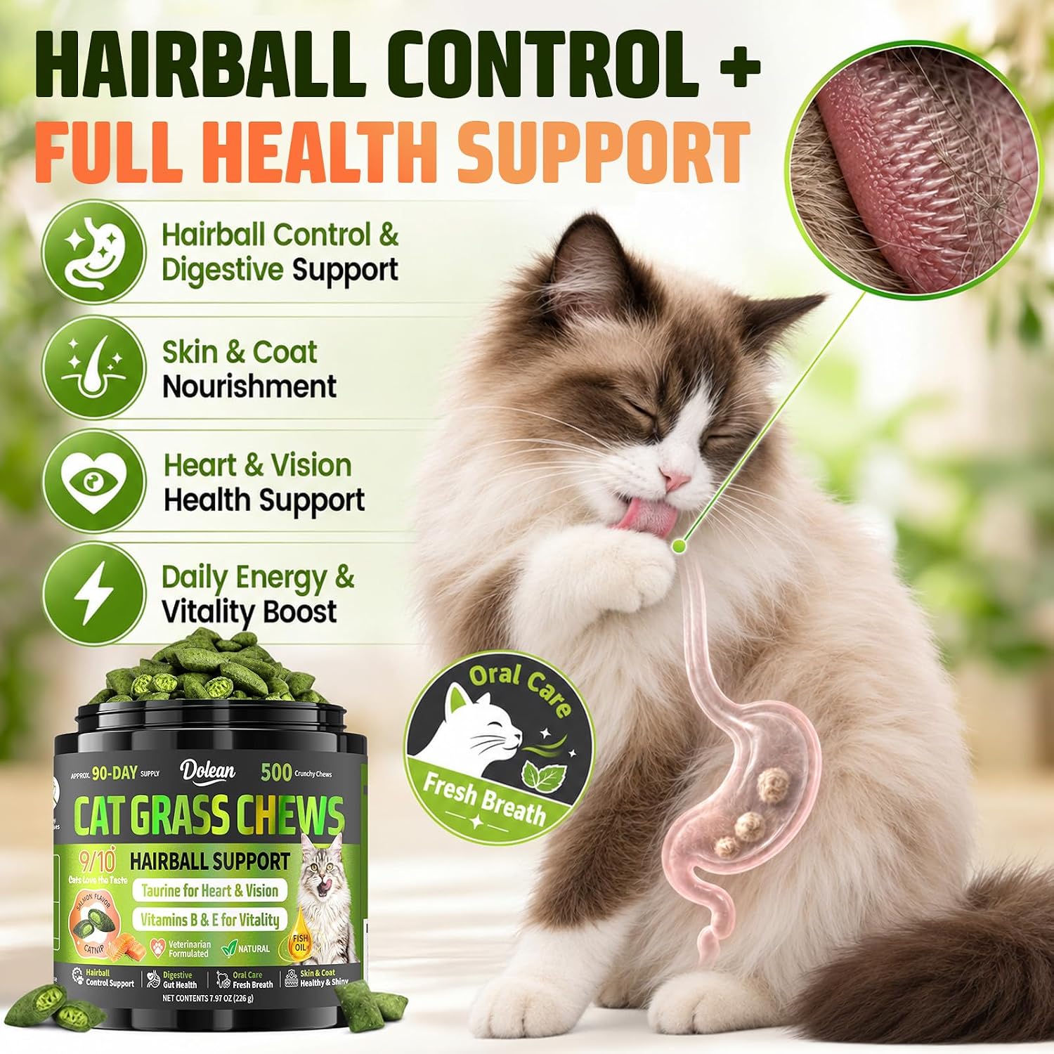 Detalle de Cat Grass Chews for Cats, 500 Chews