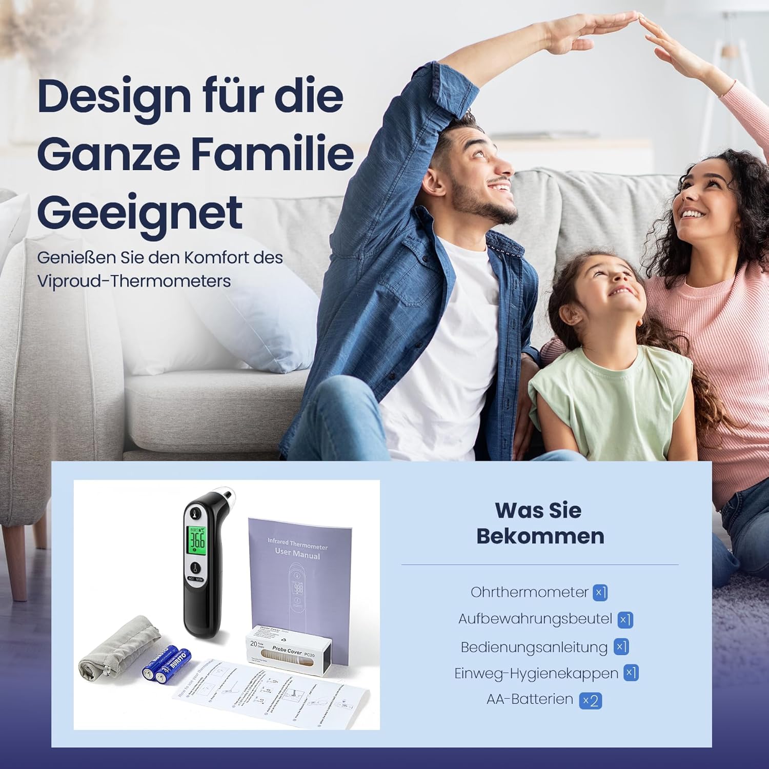 Thumbnail 6 de Digitales Infrarot-Ohrthermometer für Babys, Erwachsene & Senioren (Schwarz) – farbcodiertes Display, 21 Hygienekappen