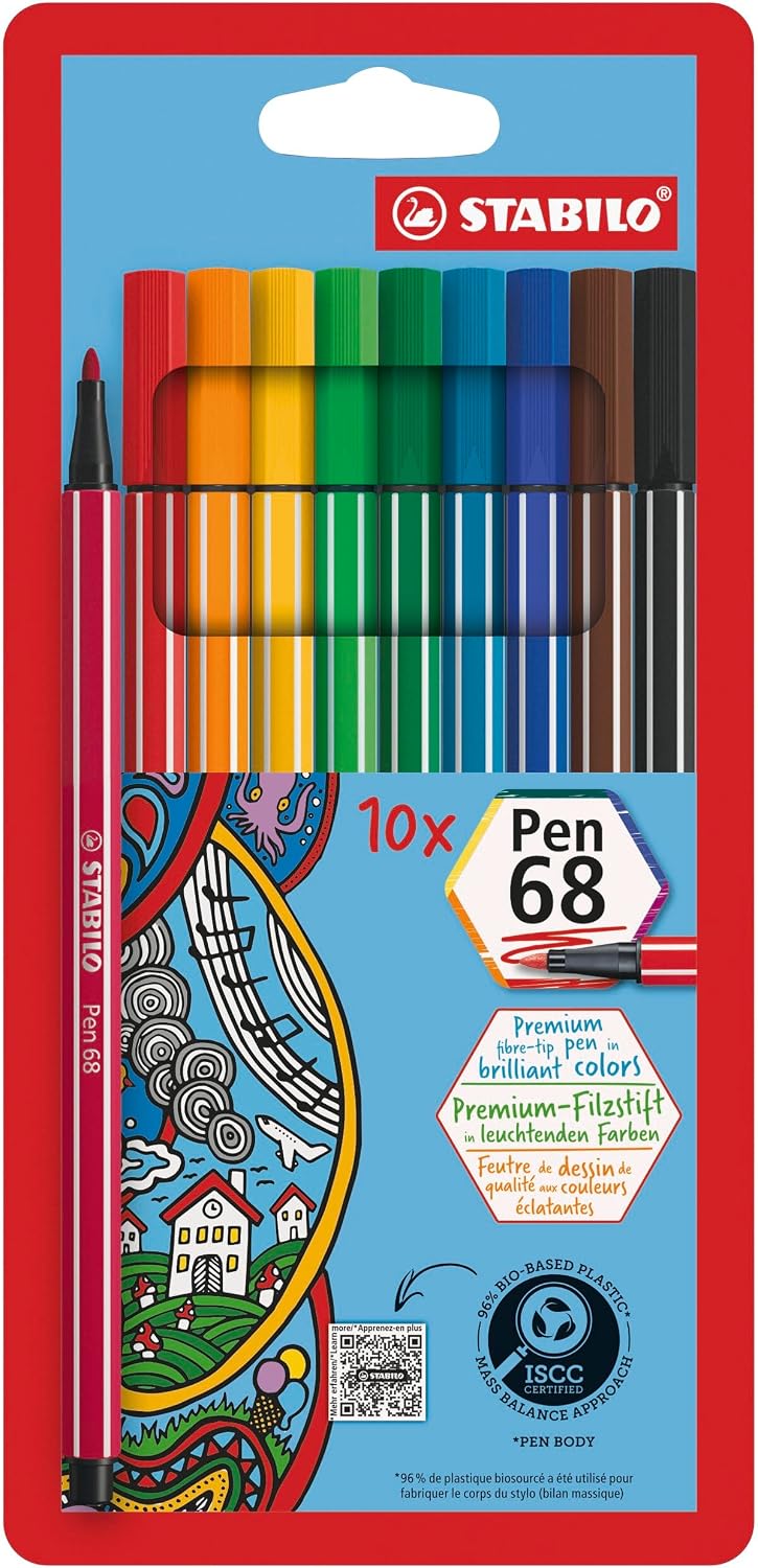 Detalle de STABILO Pen 68 – Pennarello Premium, Astuccio da 10, Colori Assortiti
