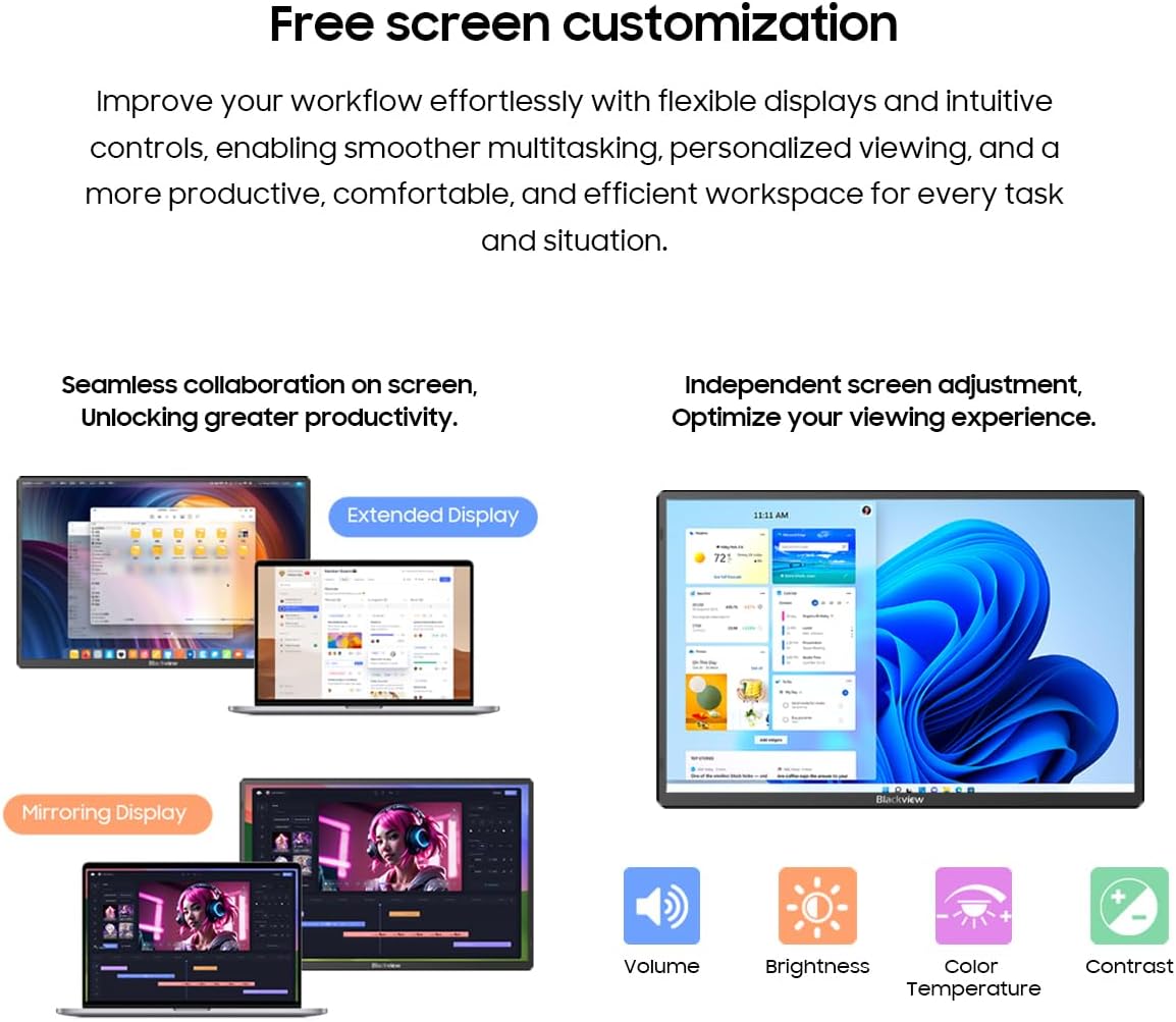 Thumbnail 6 de Blackview 16-inch portable monitor (1080P+120P) with magnetic rotating stand