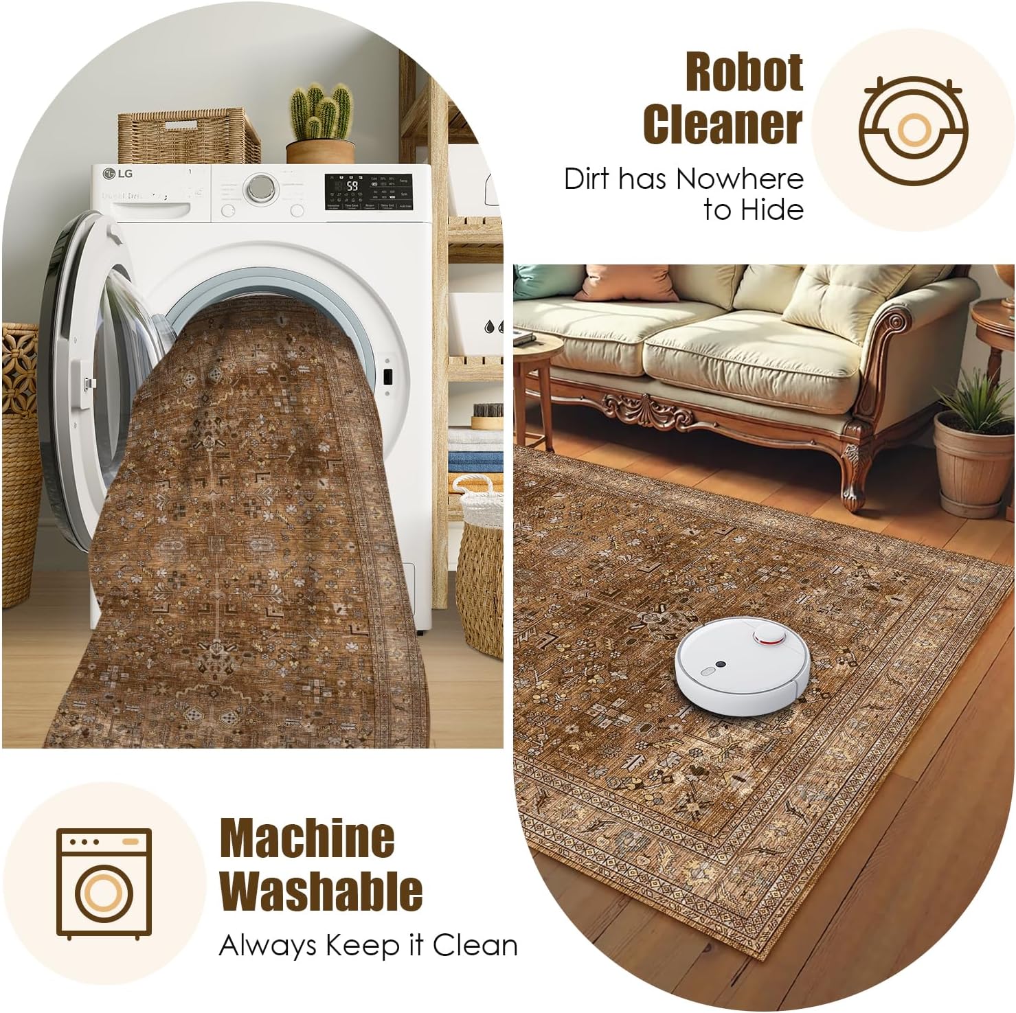 Thumbnail 6 de Washable Area Rug 5' x 7' Vintage Traditional Persian Mat