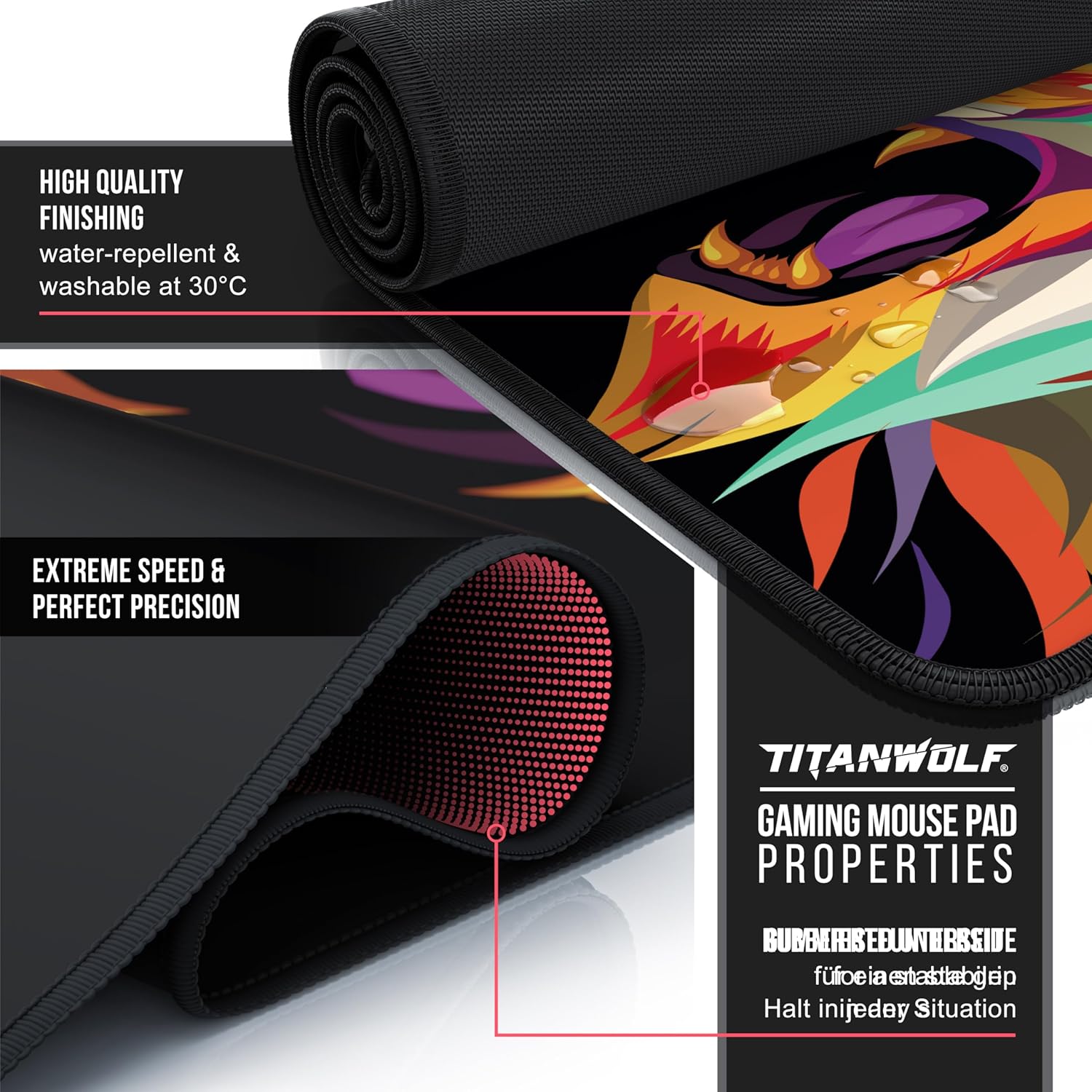 Thumbnail 2 de TITANWOLF XXL Speed Gaming Mouse Mat (900 x 400 x 3mm) – Lion 2 design