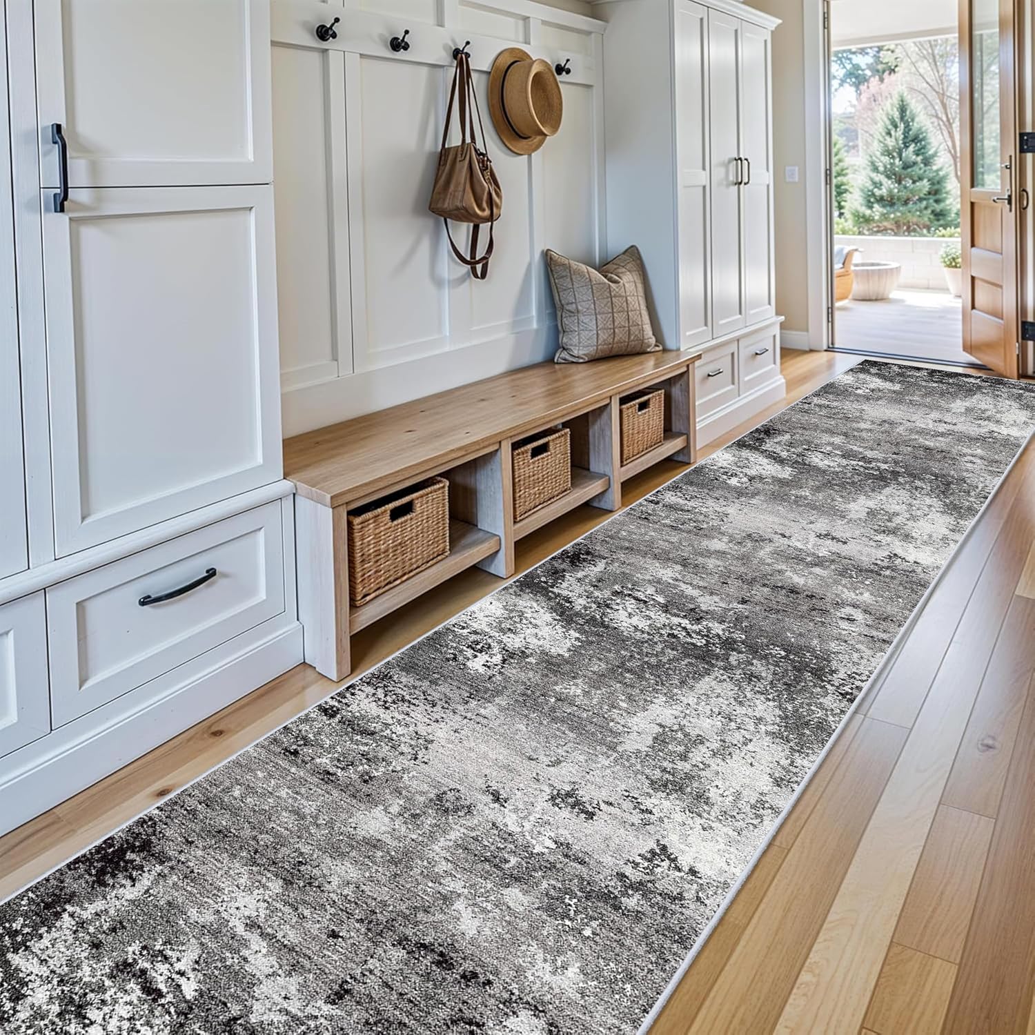 Thumbnail 2 de BYYVOO 3x20 ft Extra Long Hallway Runner Rug with Non-Slip Rubber Backing (Black Grey, Low Pile)