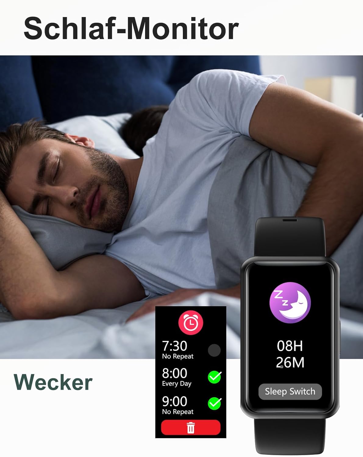 Detalle de HUAKUA Schrittzähler Uhr (1,47" Touch) ohne App & Smartphone – Fitness Tracker mit Schlafmonitor, Timer und IP68