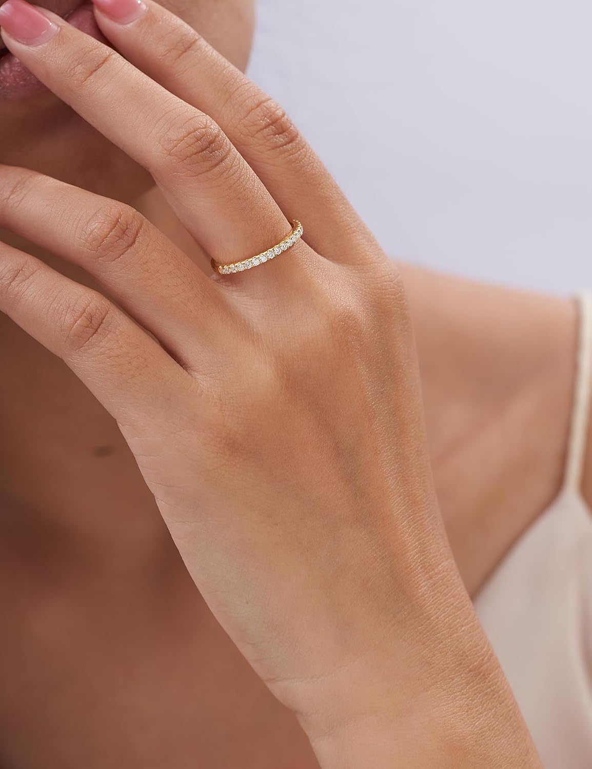 Detalle de IMOLOVE Moissanite Wedding Band, 925 Sterling Silver