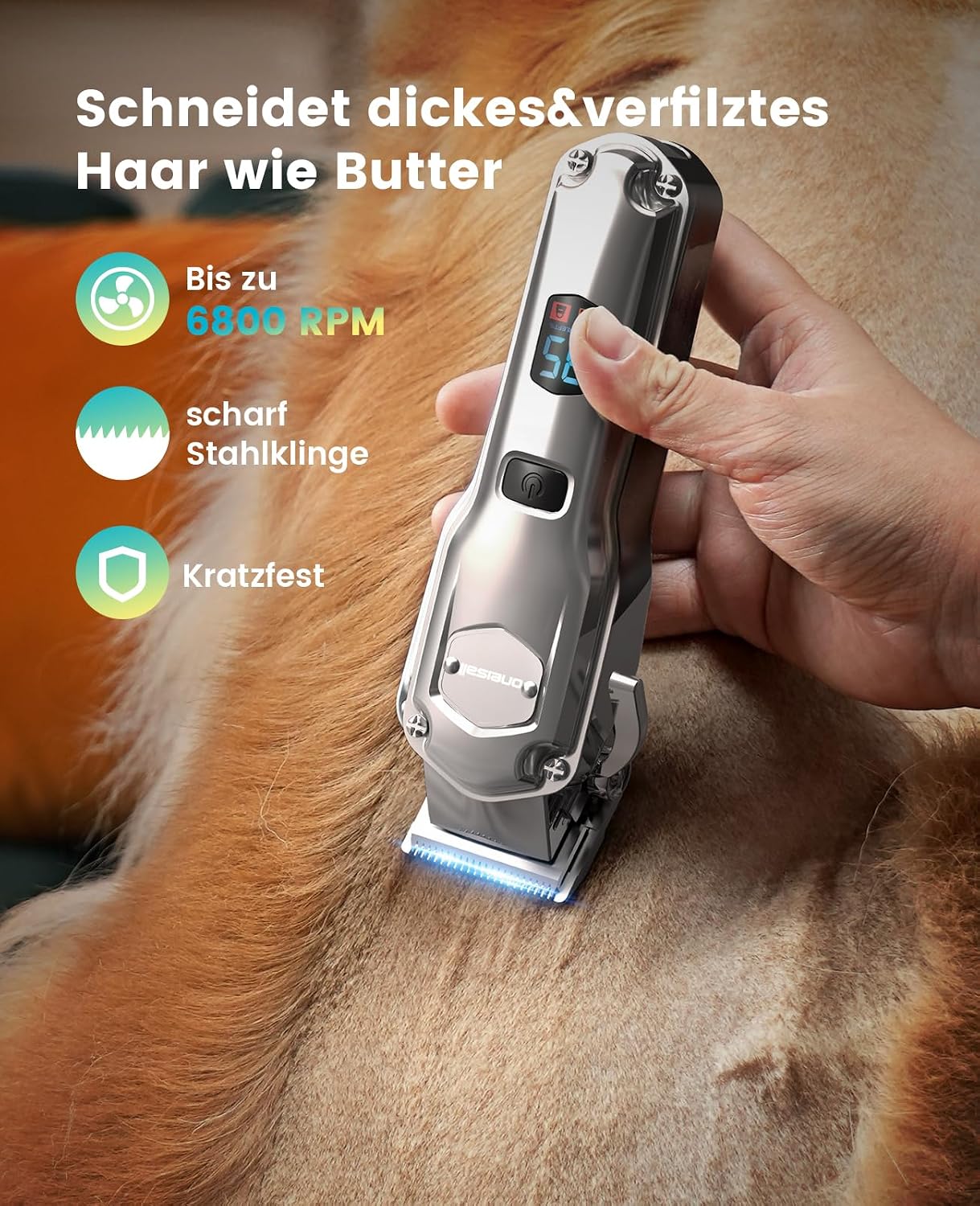 Detalle de oneisall 4-in-1 Hundeschermaschine für dickes Fell (leise Profi-Schermaschine, Pfotentrimmer & Nagelschleifer, 4h Akku)