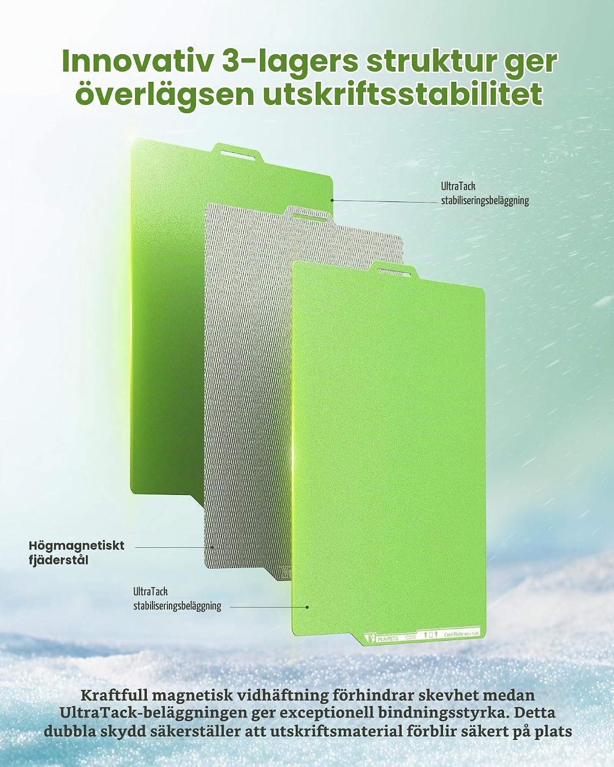 Detalle de YOOPAI kalltrycksplatta 257 x 257 mm för Bambu Lab, grön med AR-kod