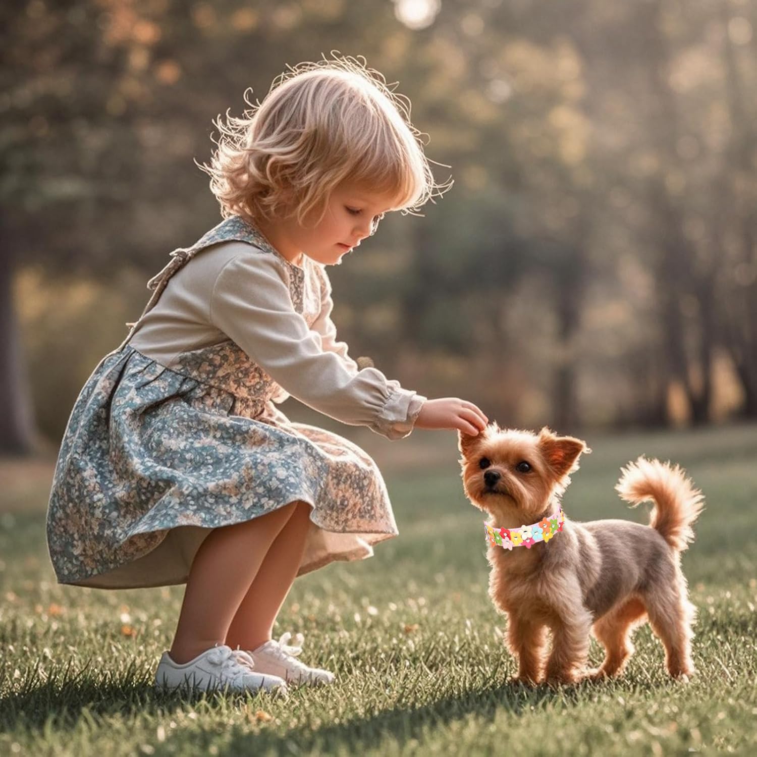 Thumbnail 1 de Hotlion Small Dog Collar with Flower in Light Blue (Size S) – PU Leather, Adjustable