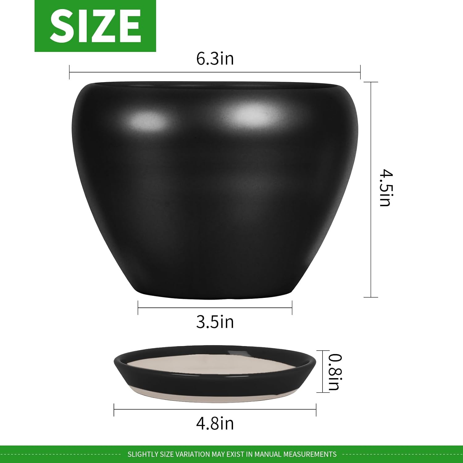 Detalle de Deep Dream 6-Inch Ceramic Planter with Drainage Hole and Tray, Matte Black