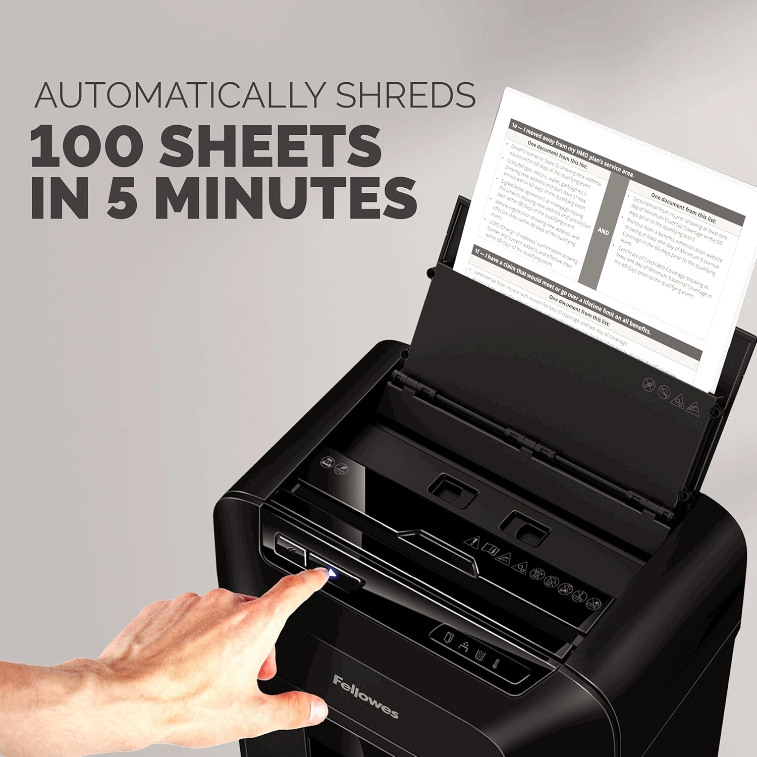 Detalle de Fellowes AutoMax 100MA 100-Sheet Micro-Cut Autofeed 2-in-1 Paper Shredder