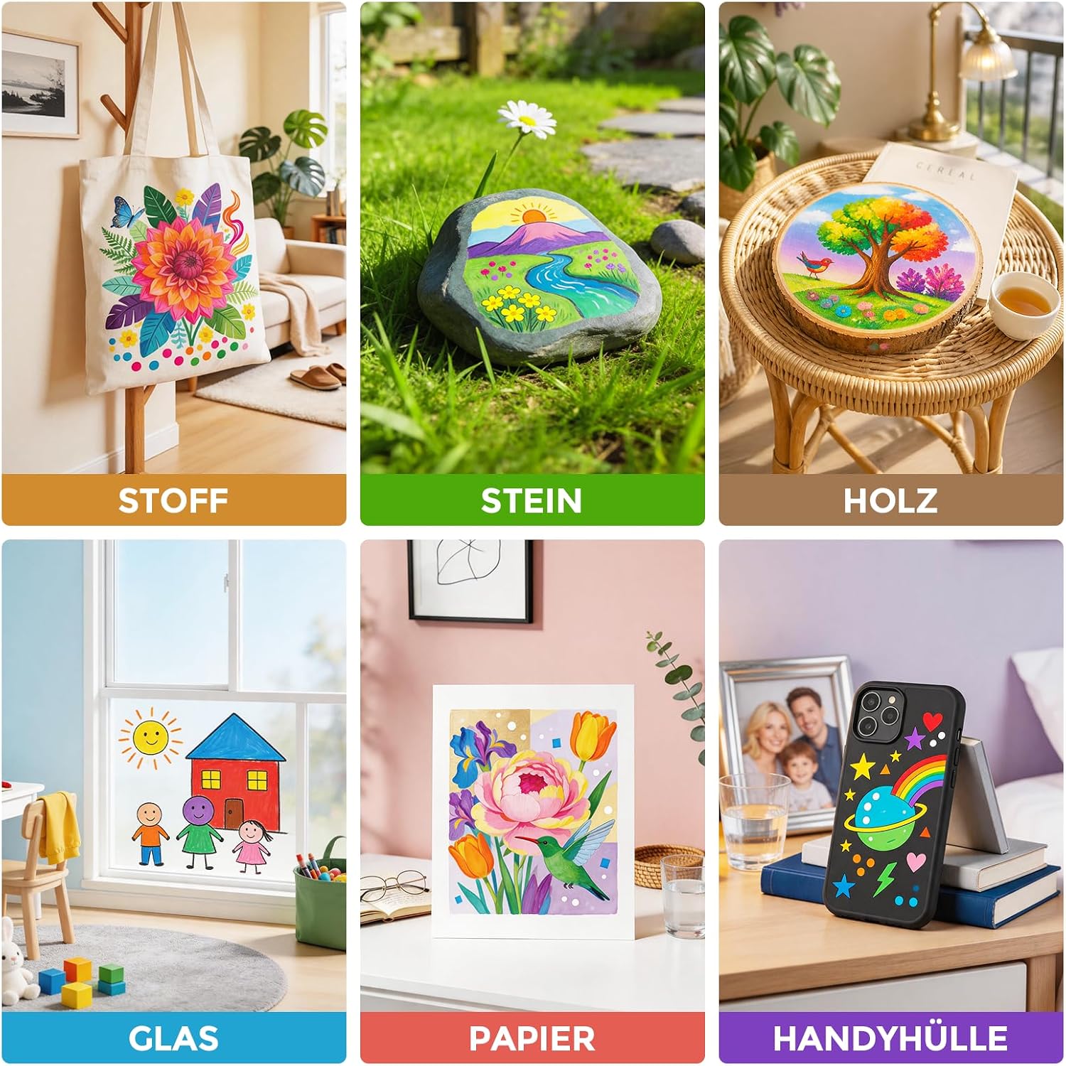 Thumbnail 5 de Betem 36 Farben Acrylstifte mit Doppelspitze – hochwertige Acrylmarker für Stein, Holz, Leinwand, Glas und Keramik (wasserfest)