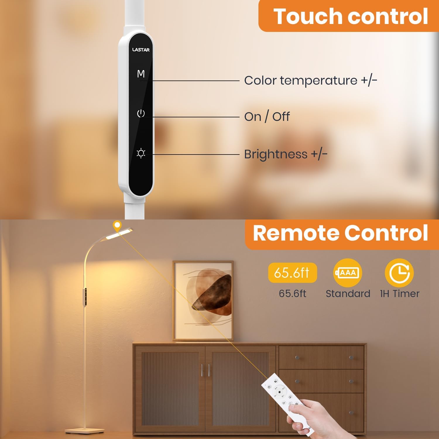 Thumbnail 2 de Lastar LED Floor Lamp with Remote & Touch Control and Adjustable 3000K–6500K