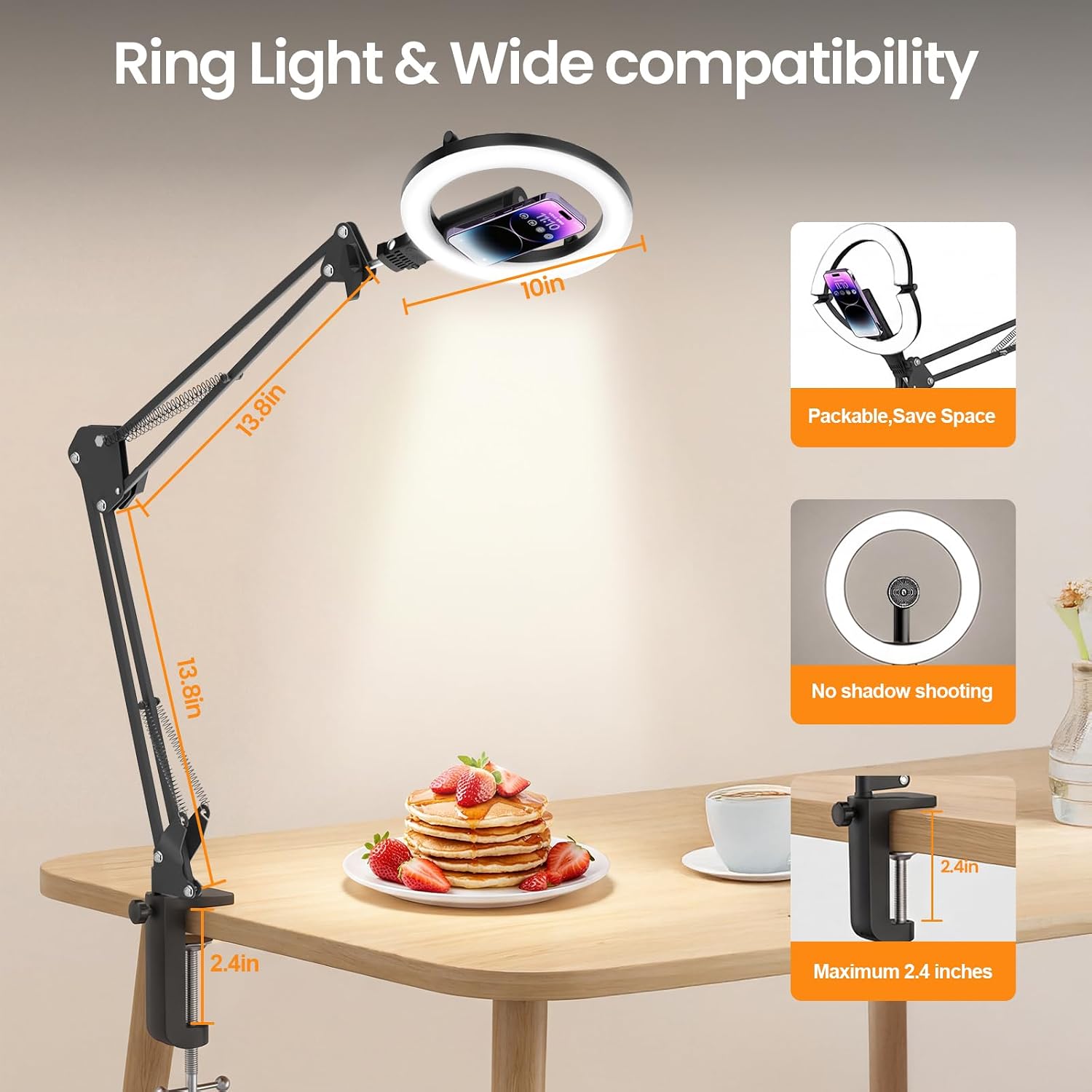 Detalle 2 de Diyife Cordless 10" Ring Light with Tripod Stand, Magnetic Phone Holder & 5000mAh Battery
