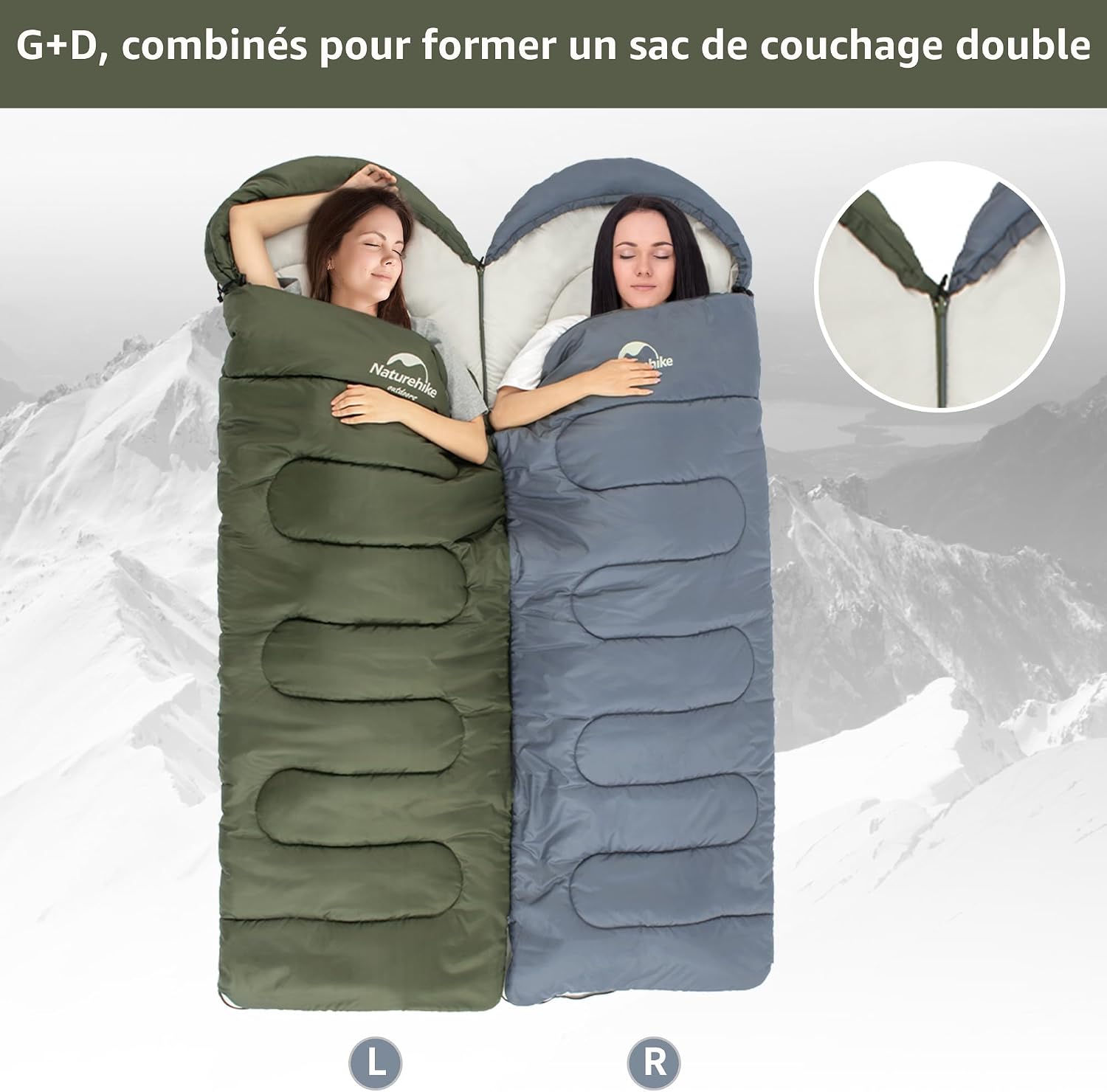 Detalle de Naturehike Sac de Couchage Compact 3 Saisons – Surdimensionné 220x85 cm, Ultra léger et modulable