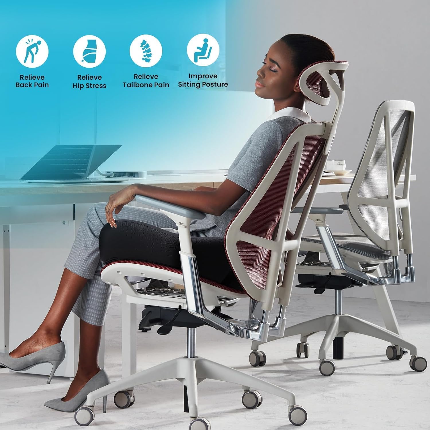 Detalle de Benazcap BE-Caesar Atypical Cushion Black Memory Foam Seat Cushion