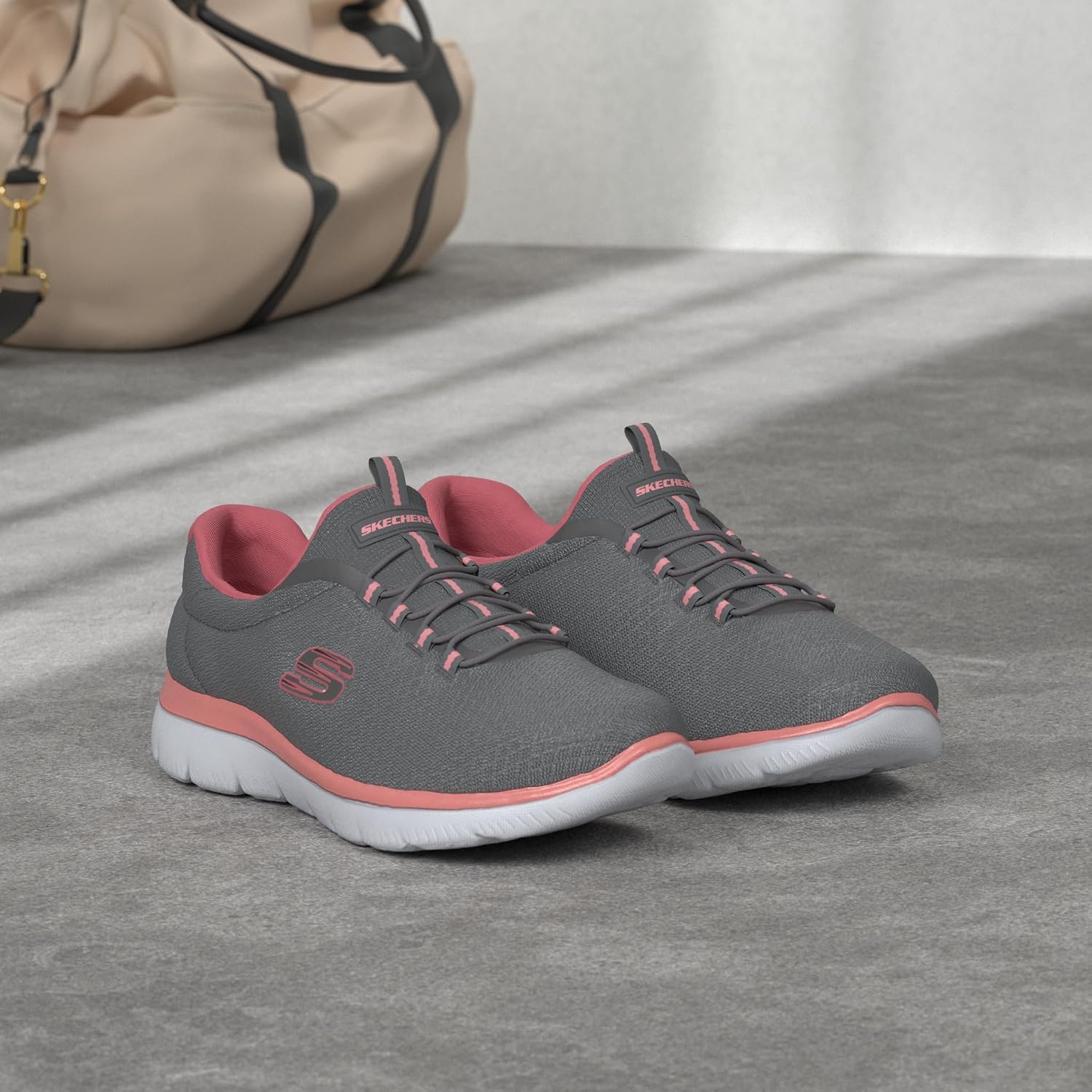 Detalle de Skechers Mujer Summits 12980 Zapatillas en gris con malla y ribete rosa (40 EU)