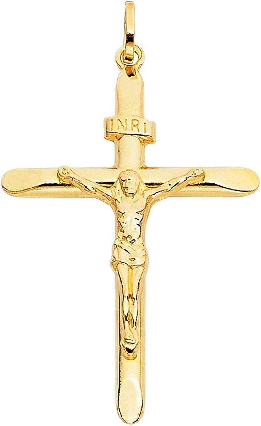 Detalle de Ciondolo a croce con Gesù in oro giallo 750 (18 carati) – 39×26 mm, unisex, 2,40 g