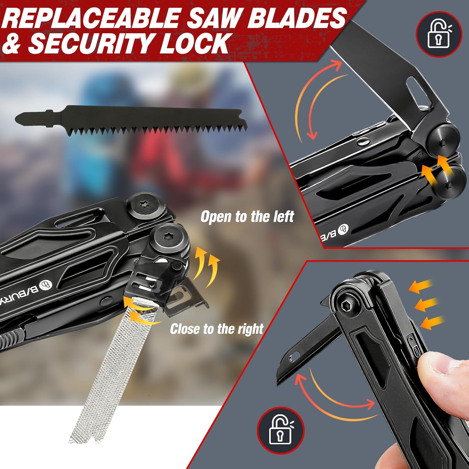 Thumbnail 3 de BIBURY 16-in-1 faltbare Zange mit verbesserter Schere und Schraubendreher – 3Cr13 Stahl, Nylontasche