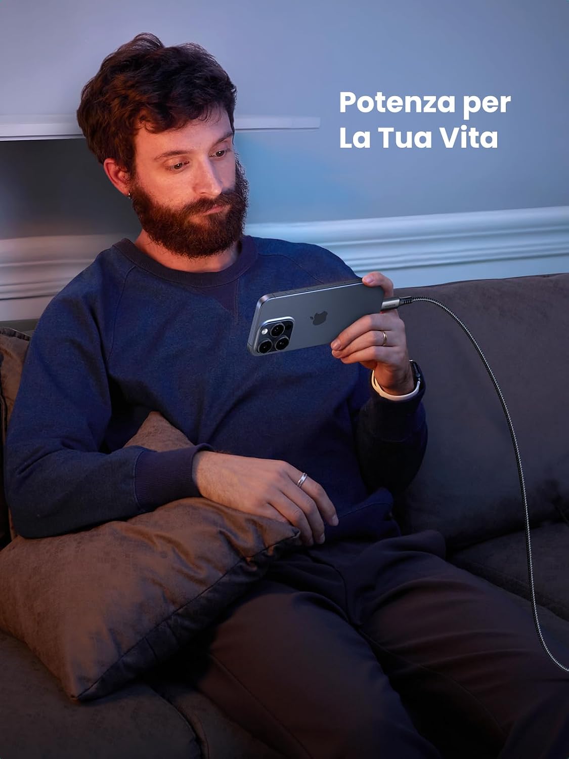 Detalle 2 de UGREEN Zapix Cavo USB C 60W PD3.0 3A (0,5 m) — Nylon intrecciato, ricarica rapida e compatibilità estesa