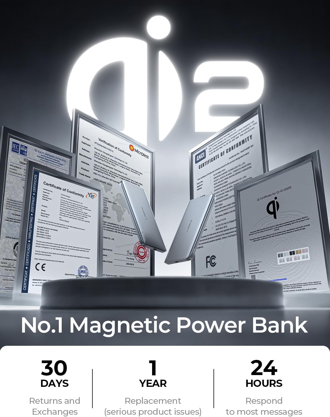 Detalle de LISEN QI2 MagSafe Power Bank Slim (5000mAh) – 15W magnetic charger for iPhone