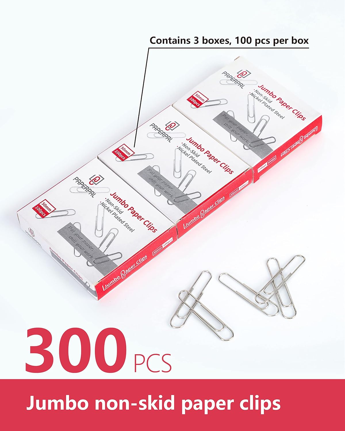 Detalle de PAPERPAL Jumbo Non-Skid Paper Clips, 2-Inch Silver, 300 Count