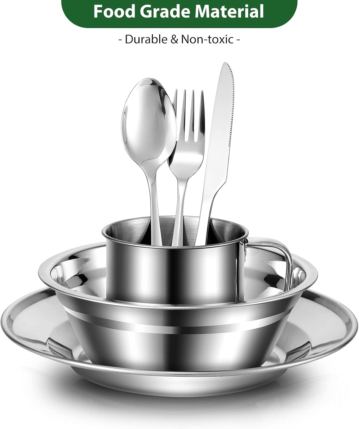 Detalle de Odoland 29-Piece Stainless Steel Camping Mess Kit for 4