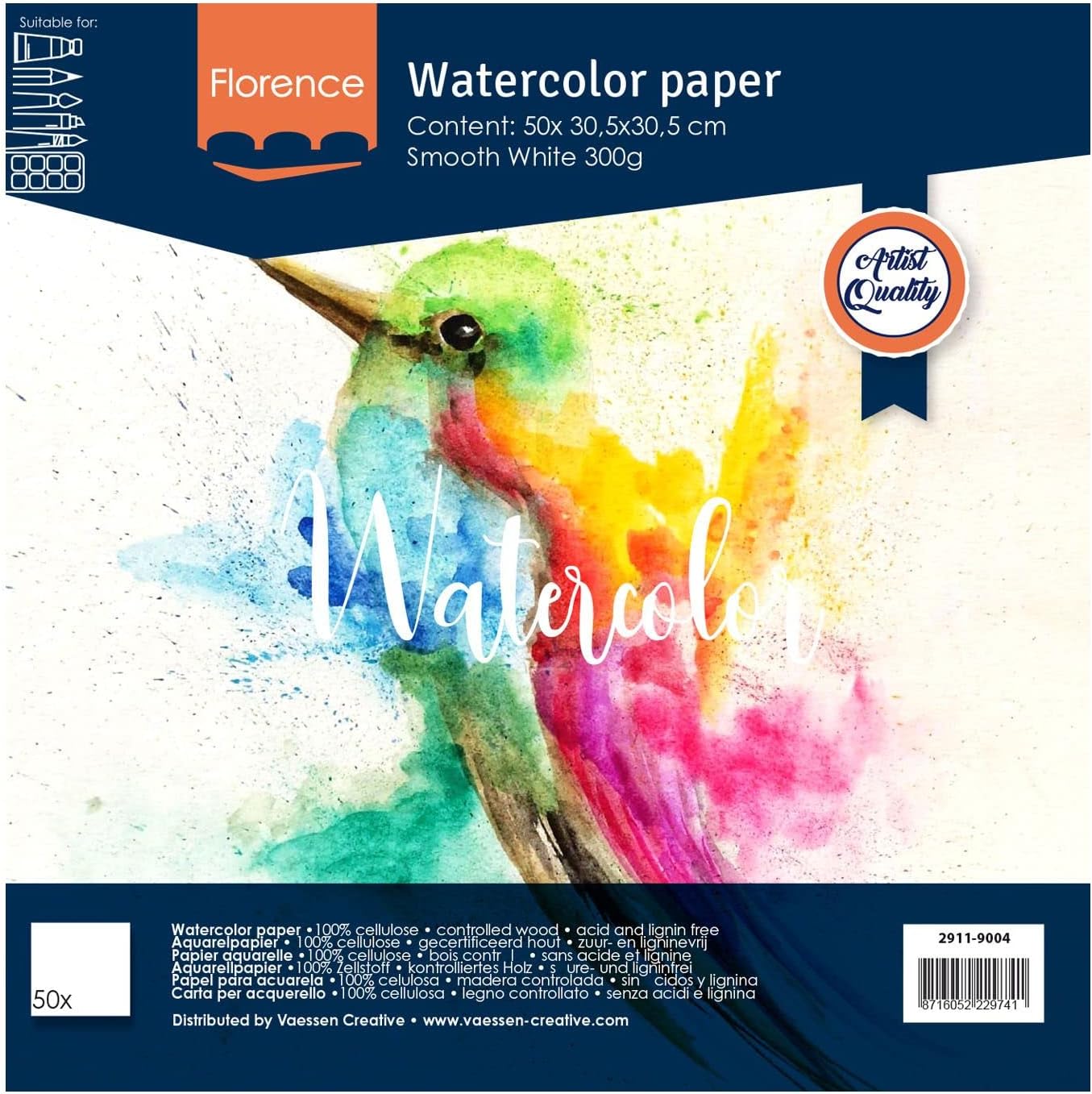 Thumbnail 2 de Carta per Acquerello Florence Liscia 100x - Blocco A4 300 g/m², Bianco