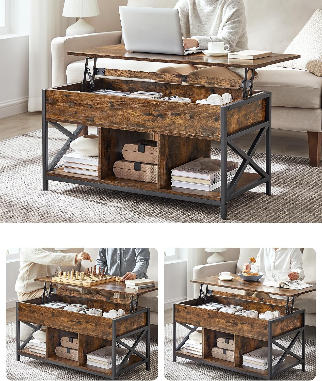 Thumbnail 6 de VASAGLE LCT202B01 Lift-Top Coffee Table with Steel Frame and Hidden Storage