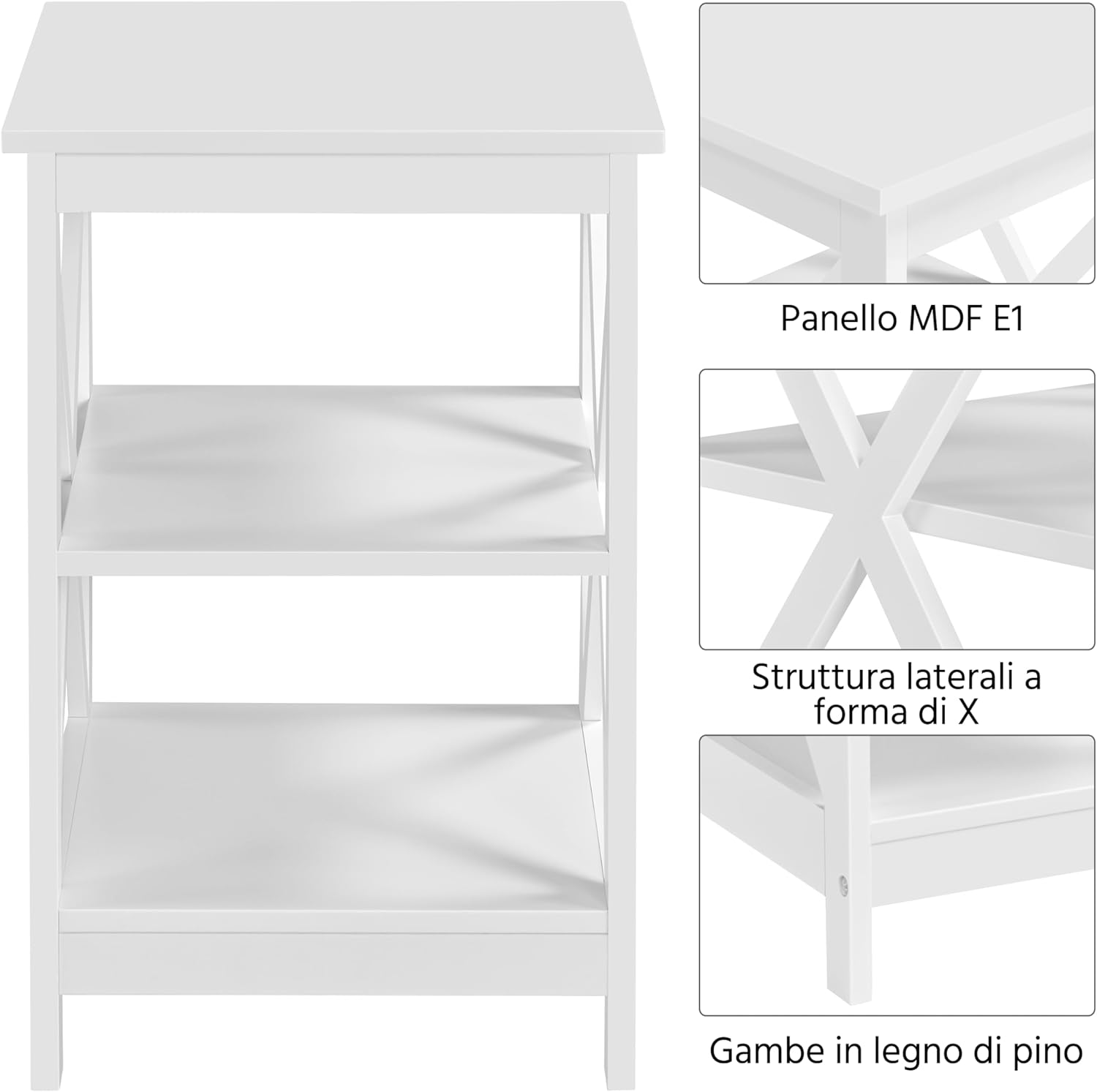 Thumbnail 3 de Yaheetech Tavolino basso bianco a 3 ripiani in forma X 40 x 40 x 61 cm