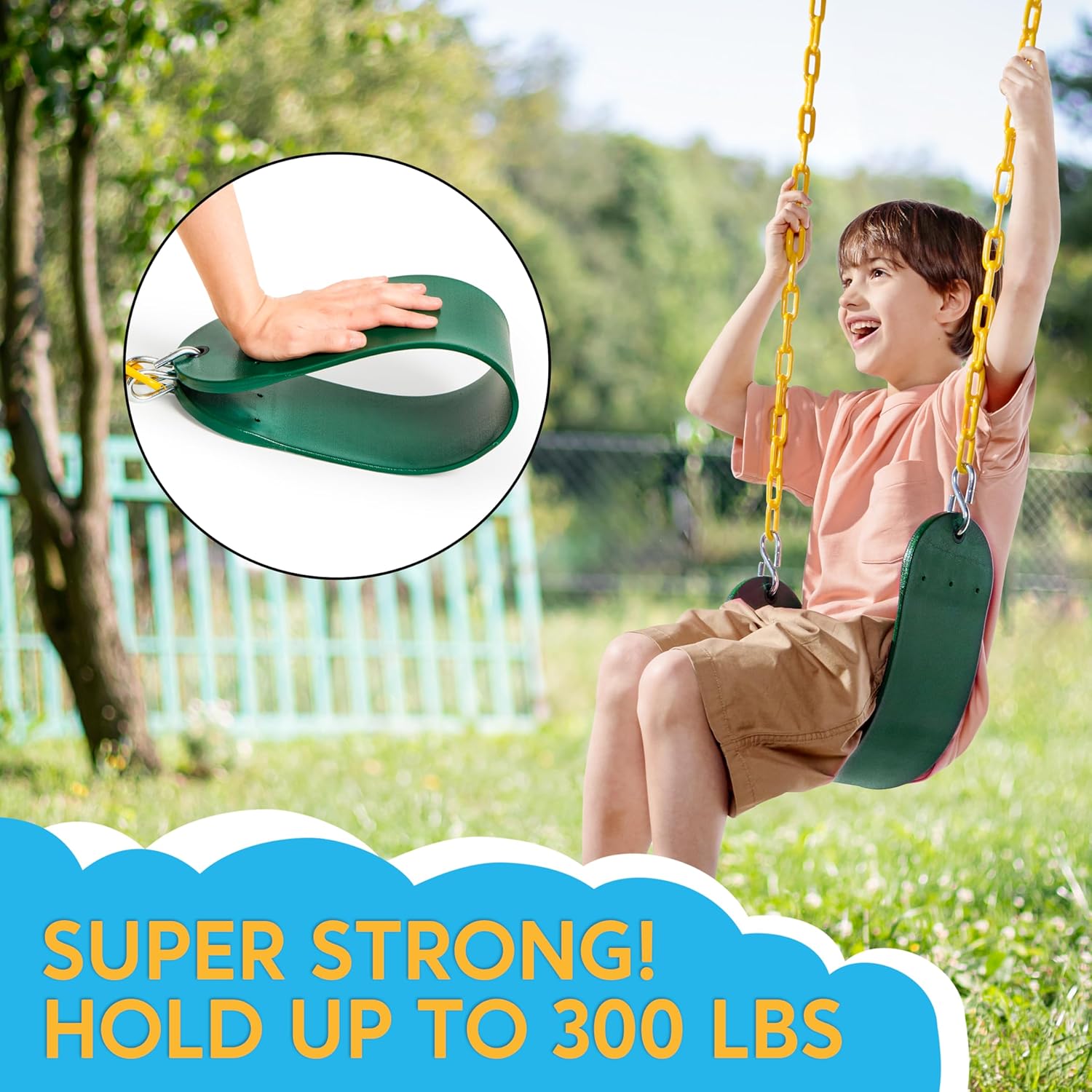 Detalle de TURFEE Heavy Duty Swing Seat (Green) with 66” Chain, Snap Hook Accessories for Kids