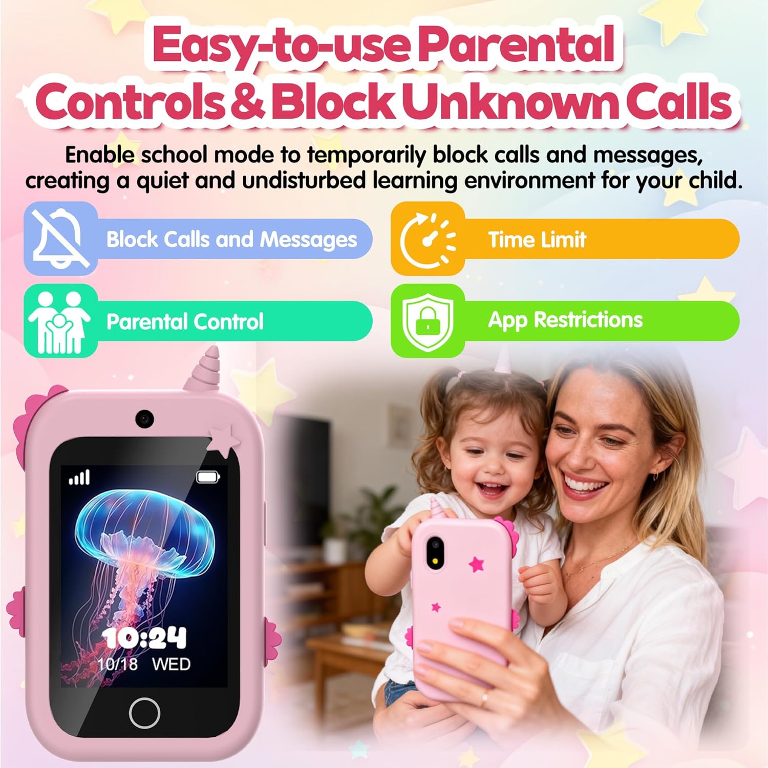 Detalle de 4G Téléphone Portable pour Enfants – Smartphone avec GPS, Appels/Vidéo et Double Caméra (Rose)