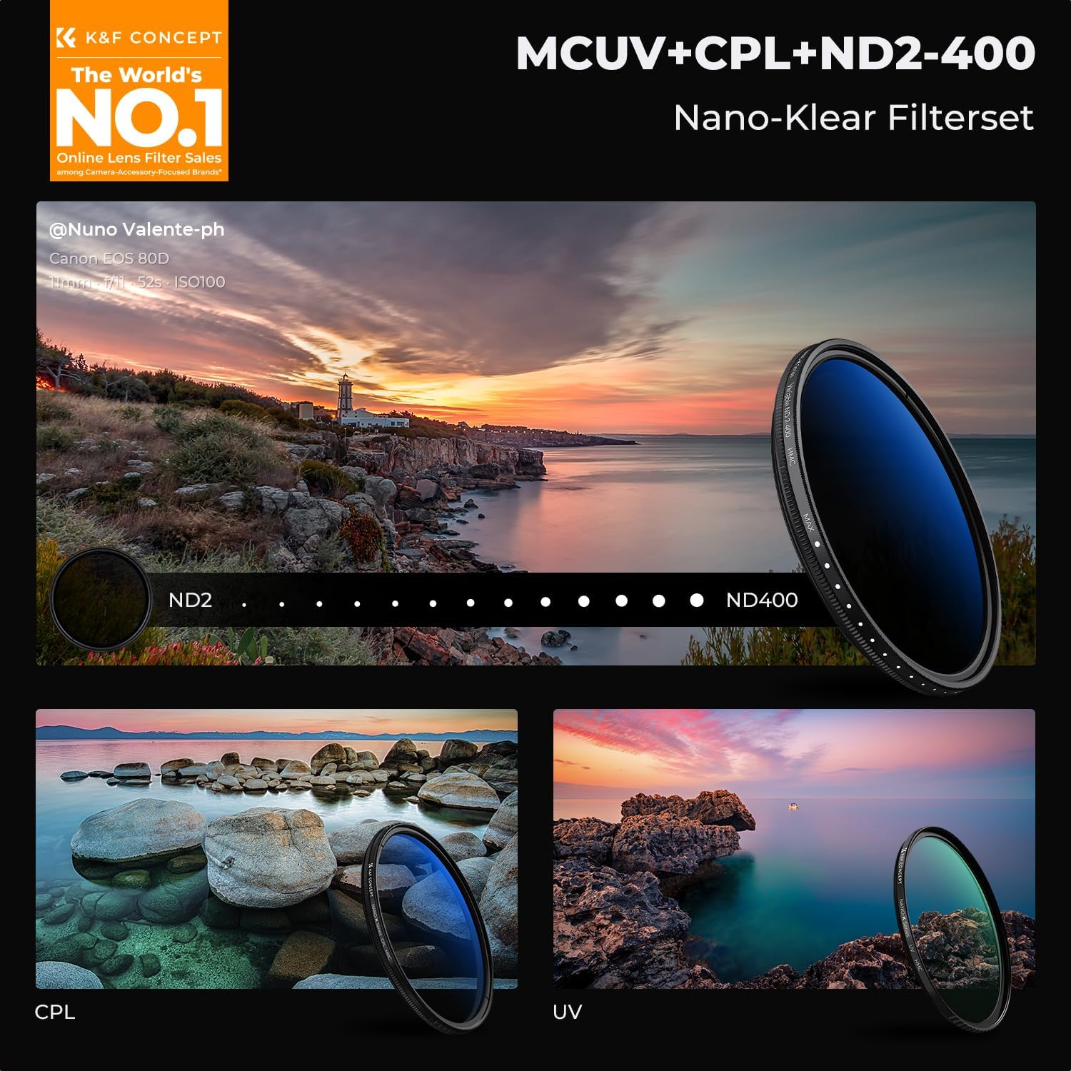 Thumbnail 1 de K&F CONCEPT Filtersets 67mm ND2-400