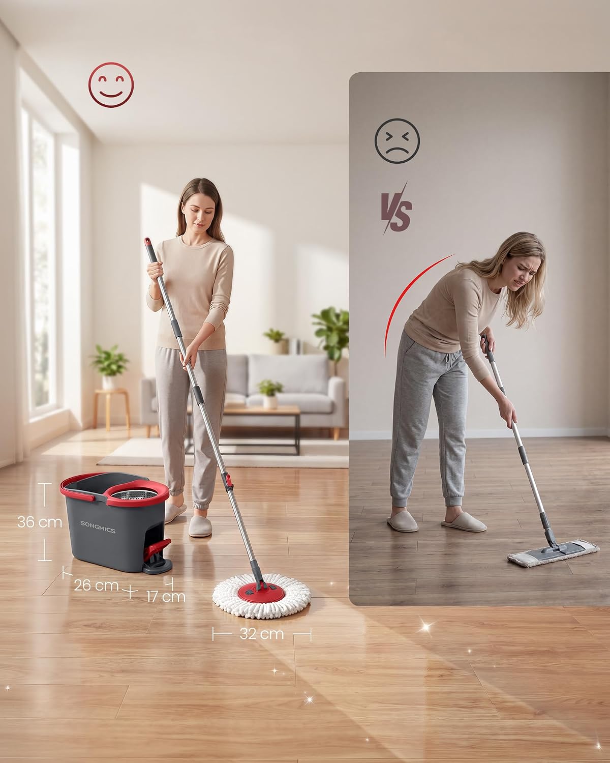 Detalle 2 de SONGMICS CLEMAX LMB002GT02 snurrmopp med pedalhink och teleskopskaft