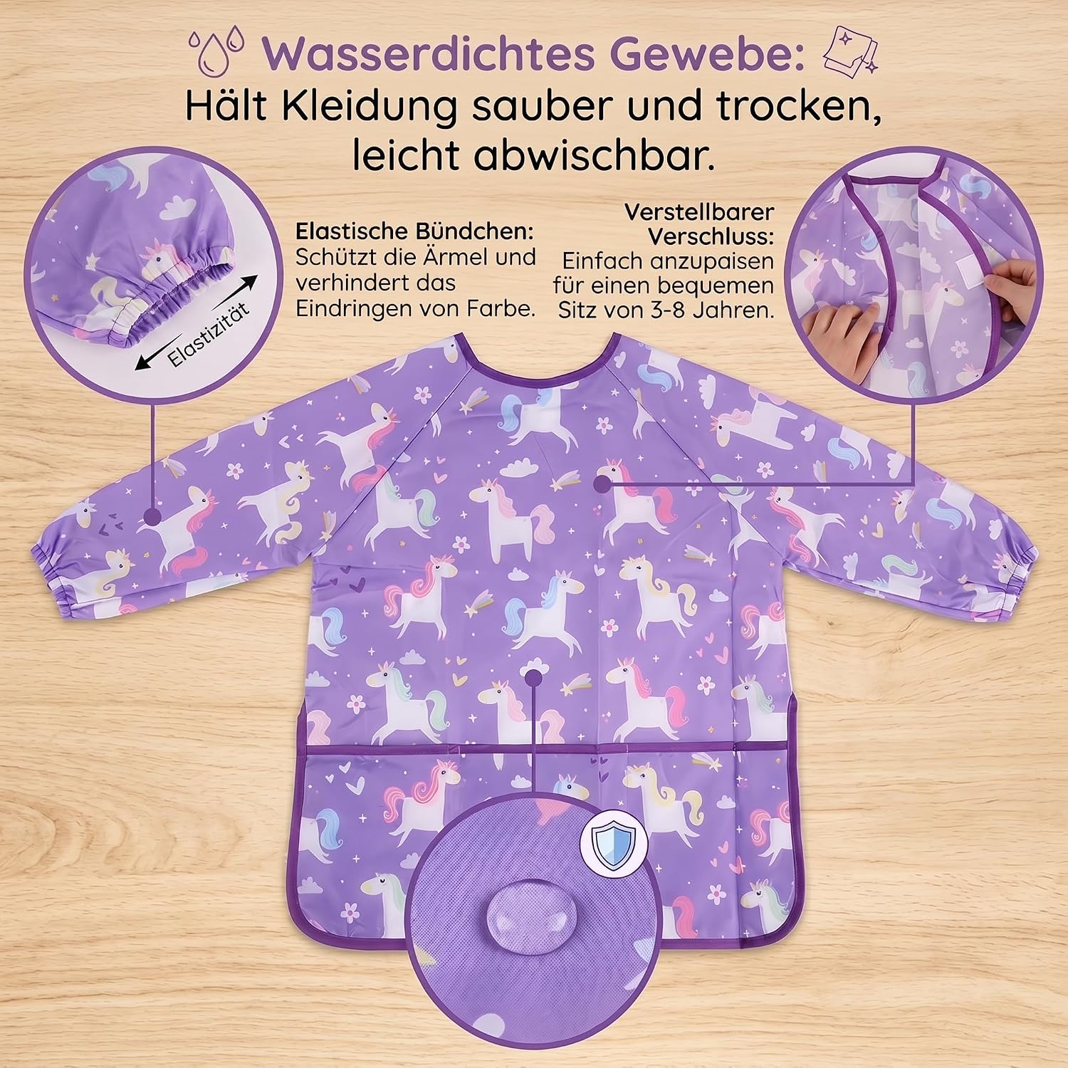 Detalle de DINSAGE Malschürze Kinder Grundschule – Wasserdichte Malerschürze mit Taschen und verstellbarem Rückenband