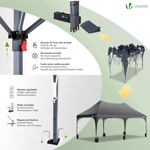 Detalle de VOUNOT 3mx6m Pop Up Gazebo with 6 Removable Sidewalls & 6 Weight Bags – Grey